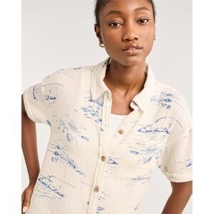 Pendleton Gauze‎ Shirt Women's Large Beige Short Nautical Print Button-Up